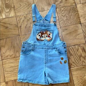 Disney Her Universe embroidered chip and Dale denim overall shorts
